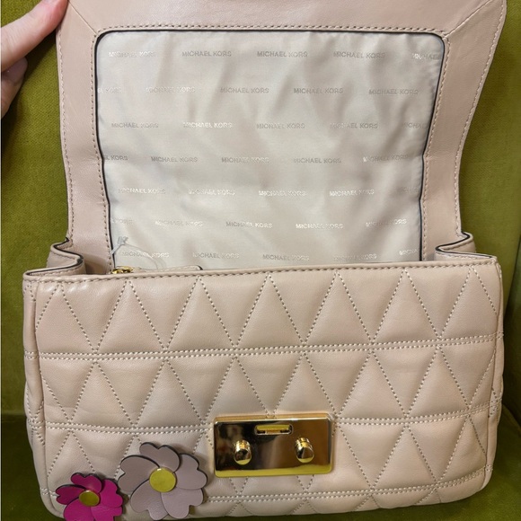 Michael Kors Floral Quilted Shoulder Bag - Cream and Pink - Picture 6 of 10